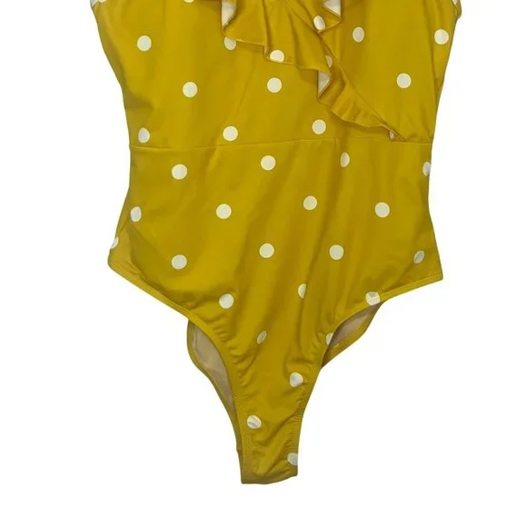 Beach Joy One-Piece Swimsuit Tie Back Polka Dot Ruffled Yellow Size Medium - Picture 5 of 12